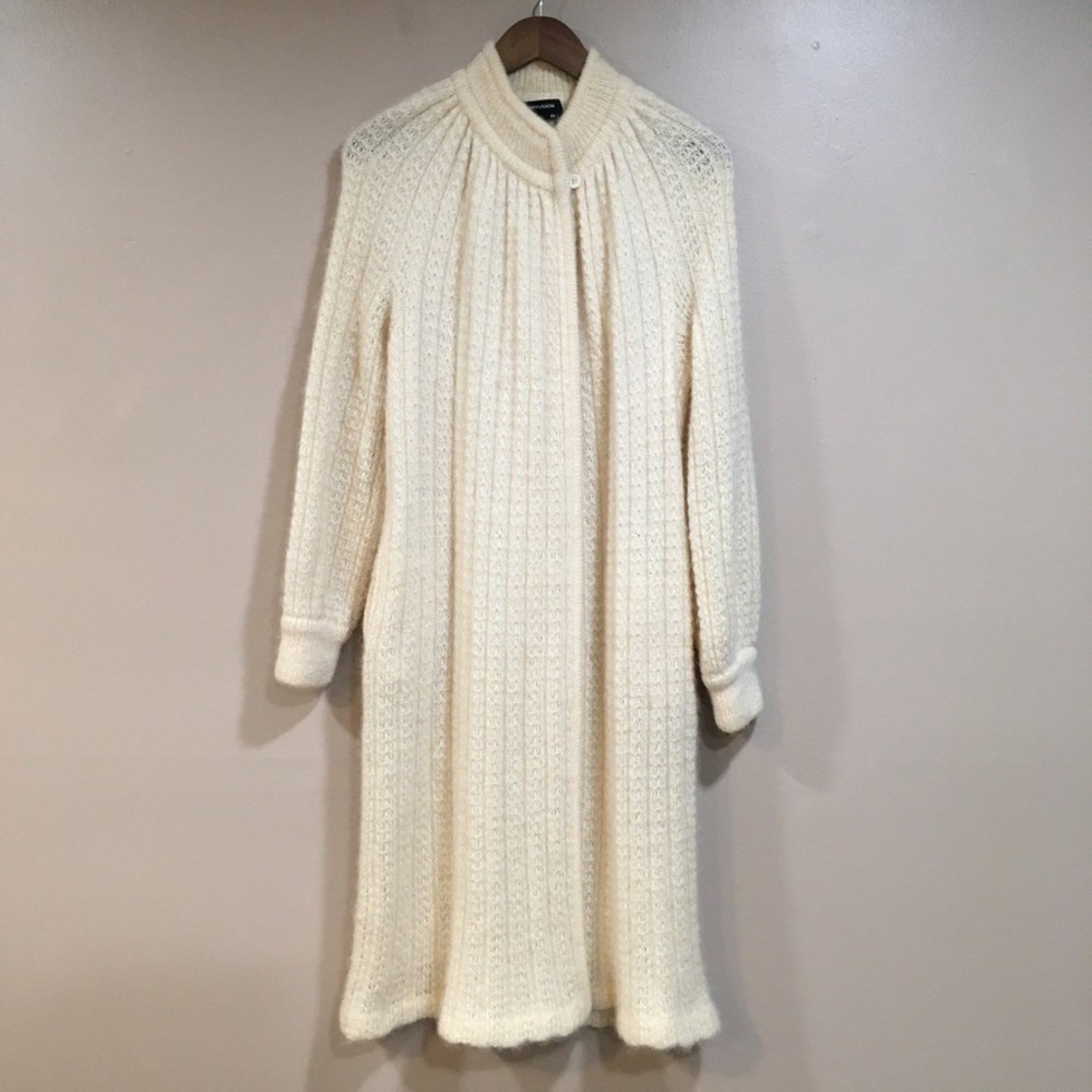 Vintage IB Diffusion Mohair Wool Blend Long Cardigan Sweater Womens M Cream 60s